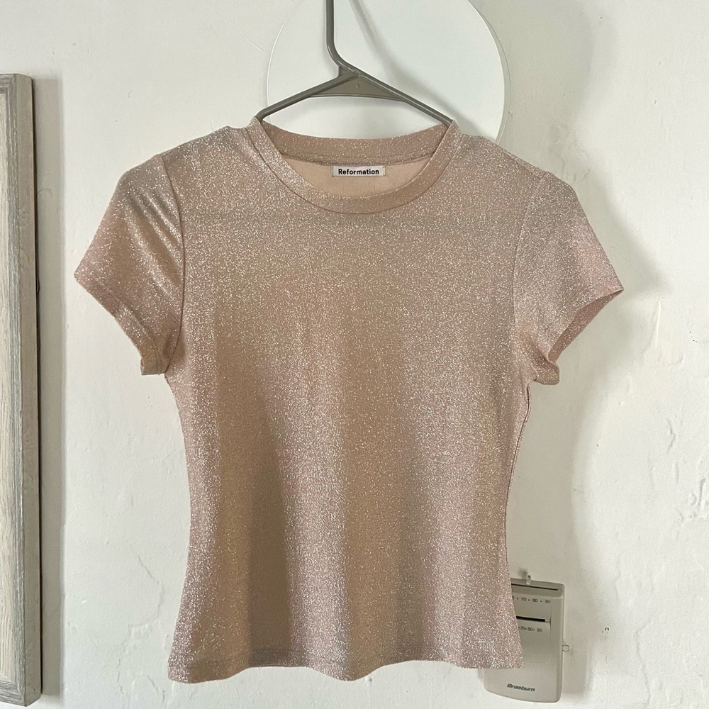Reformation Laight Top in Buff Sparkle - Size Small